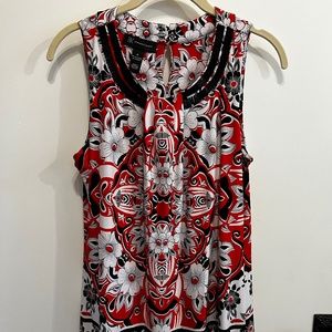 INC International Concepts Beaded Red/Black/White Print Tank Top-M